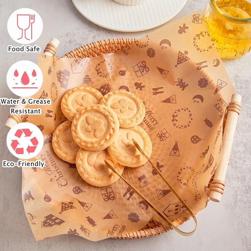 Ocmoiy 100 Sheets Christmas Wax Paper 8.6" x 9.8" Sandwich Wrapping Paper, Colored Decorative Deli Parchment Food Basket Liners for Wrapping Holiday Treats, Candy, Cookies (Coffee Xmas) - Image 3